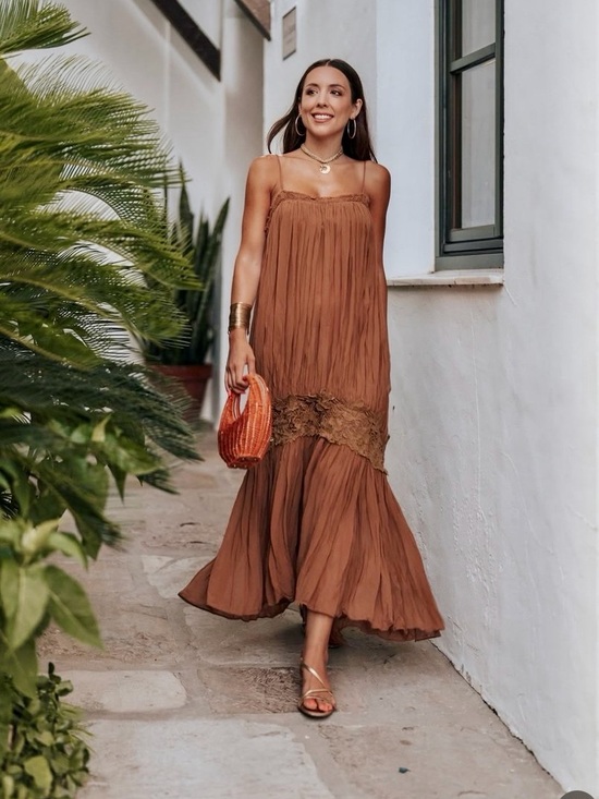Zara Dresses & Skirts - NWT Zara ZW Collection Wrinkled Embroidered Maxi Dress Brown Boho Size L